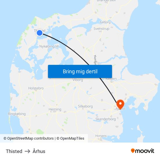 Thisted to Århus map