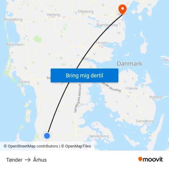 Tønder to Århus map