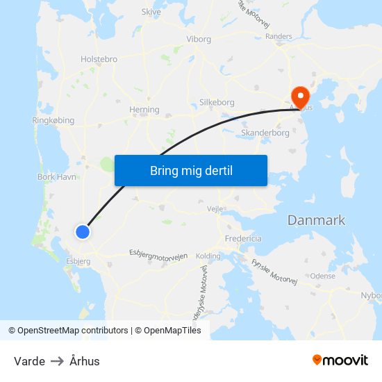 Varde to Århus map