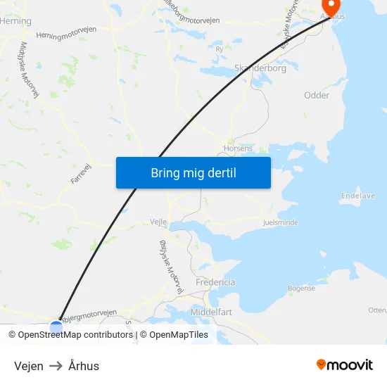 Vejen to Århus map