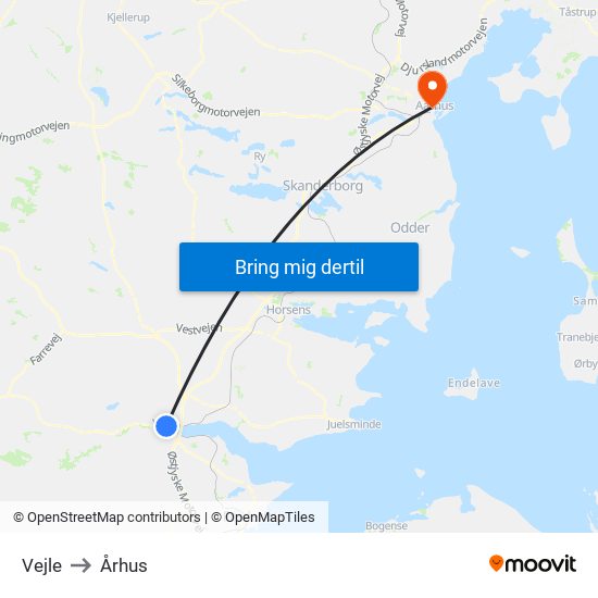 Vejle to Århus map
