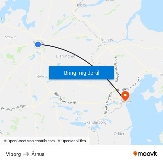 Viborg to Århus map