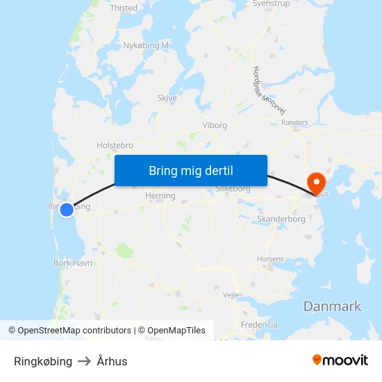 Ringkøbing to Århus map