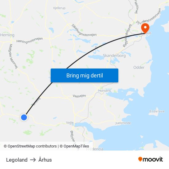 Legoland to Århus map