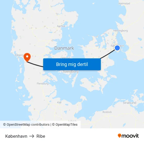 København to Ribe map