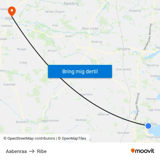 Aabenraa to Ribe map