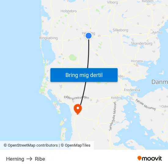 Herning to Ribe map