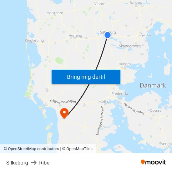 Silkeborg to Ribe map