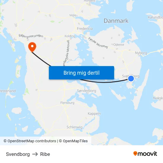 Svendborg to Ribe map