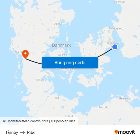Tårnby to Ribe map