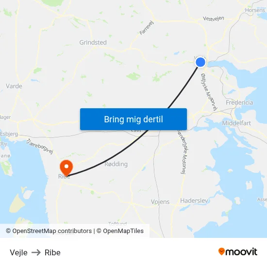 Vejle to Ribe map