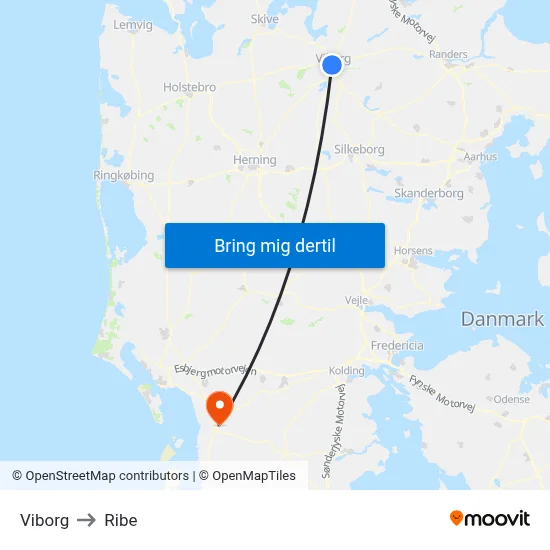 Viborg to Ribe map