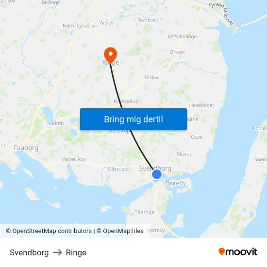 Svendborg to Ringe map