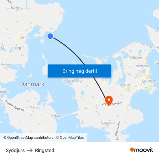 Syddjurs to Ringsted map