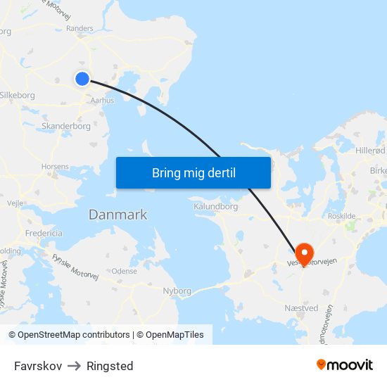 Favrskov to Ringsted map
