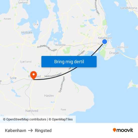 København to Ringsted map
