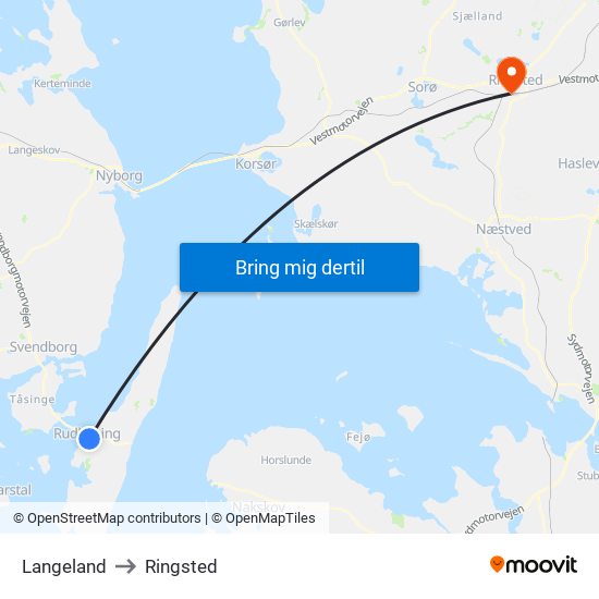 Langeland to Ringsted map