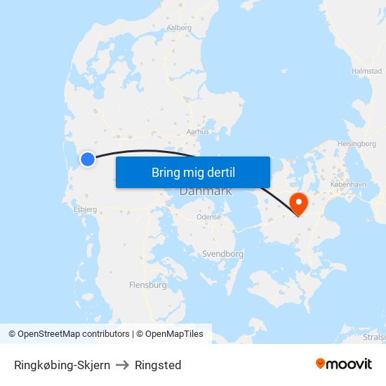 Ringkøbing-Skjern to Ringsted map