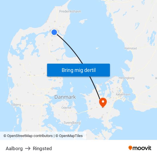 Aalborg to Ringsted map