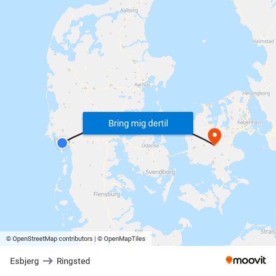 Esbjerg to Ringsted map