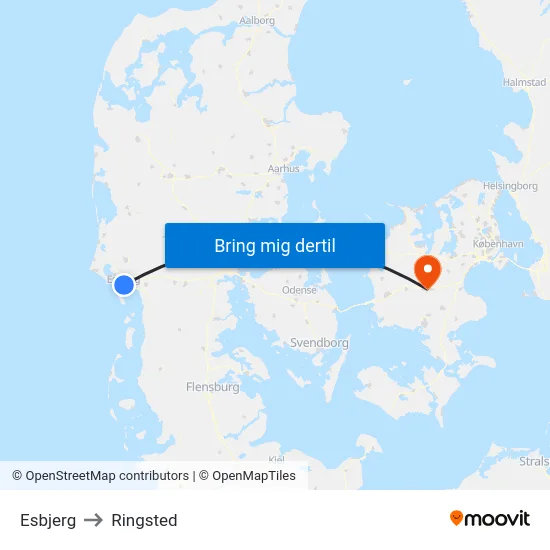 Esbjerg to Ringsted map