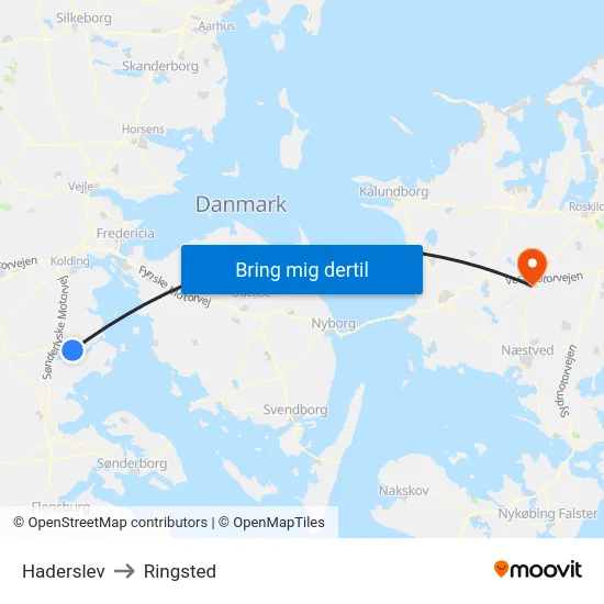 Haderslev to Ringsted map