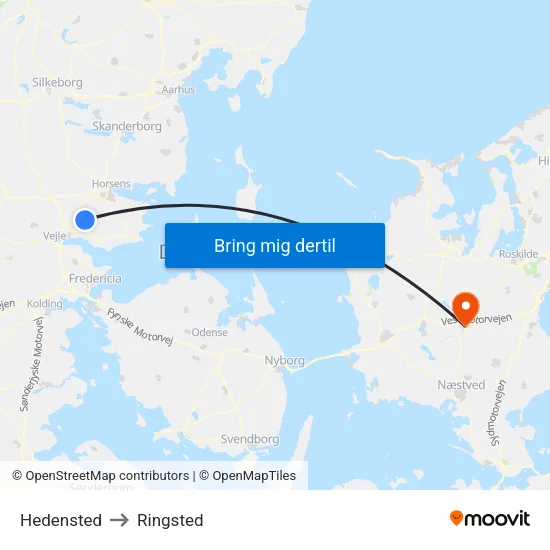 Hedensted to Ringsted map