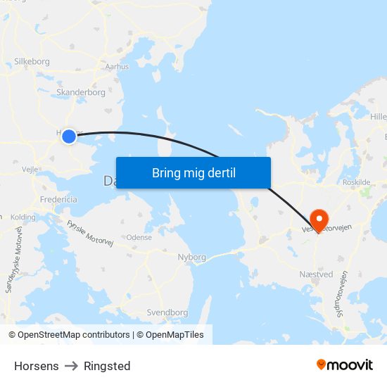 Horsens to Ringsted map