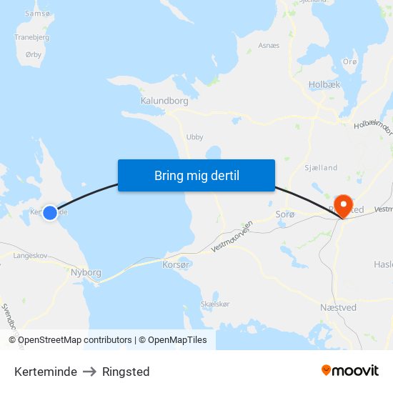Kerteminde to Ringsted map