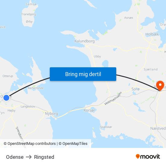 Odense to Ringsted map
