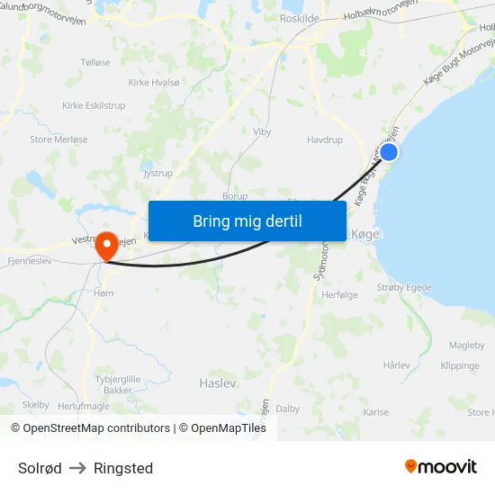 Solrød to Ringsted map