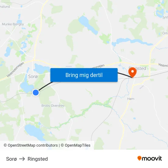 Sorø to Ringsted map