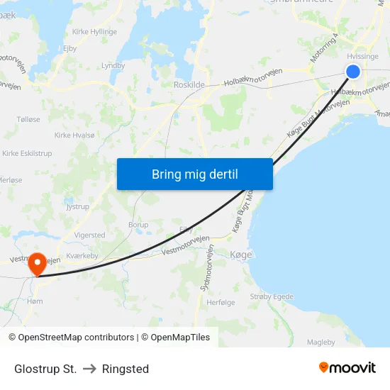 Glostrup St. to Ringsted map