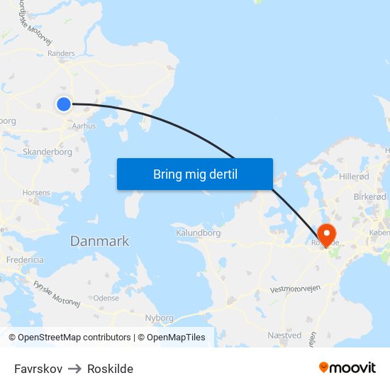 Favrskov to Roskilde map