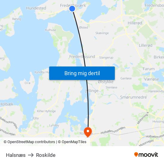 Halsnæs to Roskilde map
