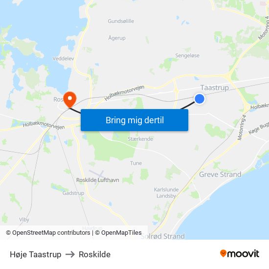 Høje Taastrup to Roskilde map