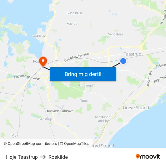 Høje Taastrup to Roskilde map
