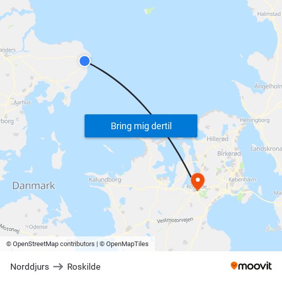 Norddjurs to Roskilde map