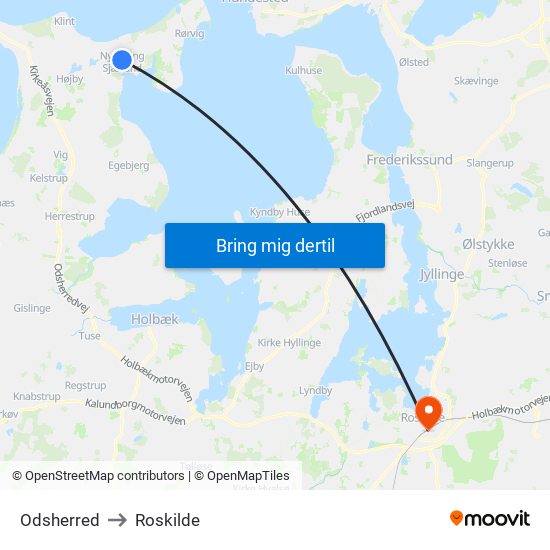 Odsherred to Roskilde map