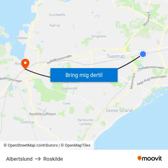 Albertslund to Roskilde map