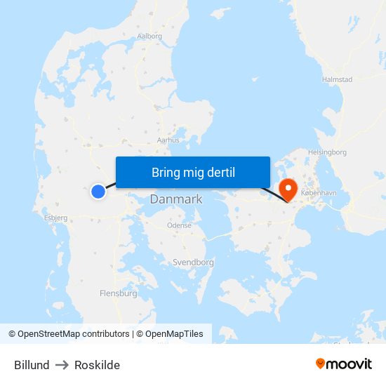 Billund to Roskilde map
