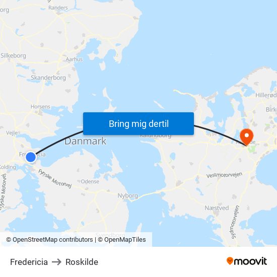 Fredericia to Roskilde map