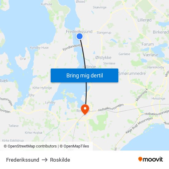 Frederikssund to Roskilde map