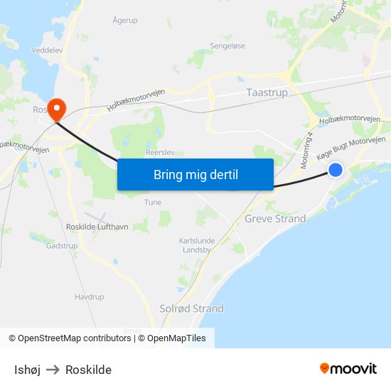 Ishøj to Roskilde map