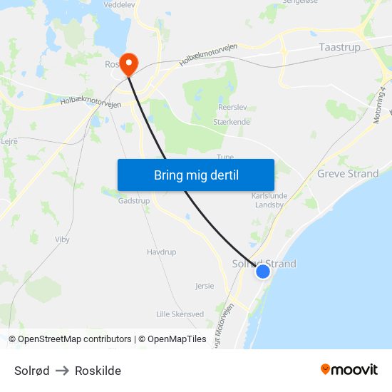 Solrød to Roskilde map