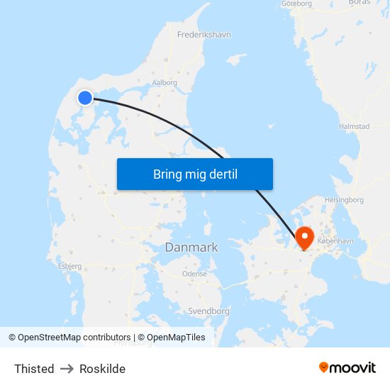 Thisted to Roskilde map