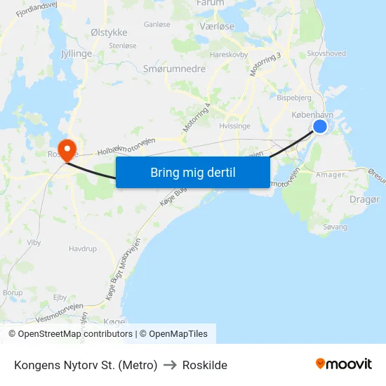 Kongens Nytorv St. (Metro) to Roskilde map