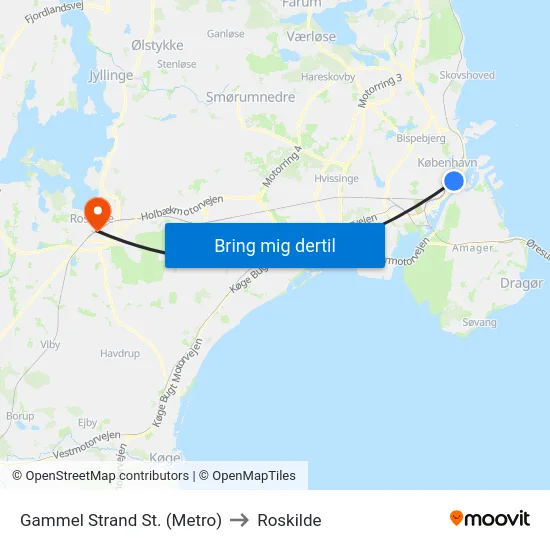 Gammel Strand St. (Metro) to Roskilde map