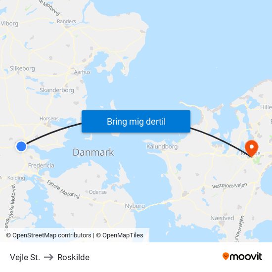 Vejle St. to Roskilde map