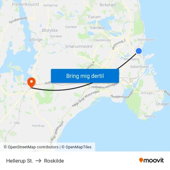 Hellerup St. to Roskilde map